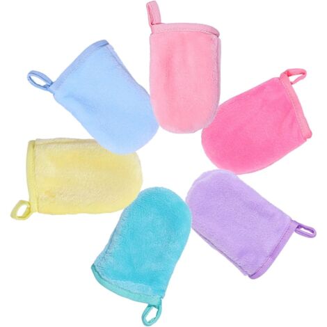 Lot de 6 Gants de Toilette en Flanelle, 13 x 9 cm, Multicolores, Réutilisables, Doux pour le Visage et le SPA (1/5)