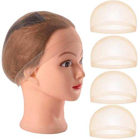 Lot de 4 bonnets de perruque extensibles et respirants - Filet à cheveux en nylon - Beige nu neutre - Accessoire de perruque (1/5)