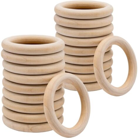 Lot de 20 Anneaux en Bois Naturel pour Travaux Manuels - 70 mm - Lisses pour Rideaux et Bricolage (1/5)