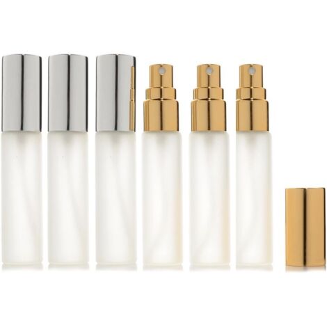 Lot de 6 flacons vaporisateurs de parfum en verre dépoli de 10 ml - Vides - Brume fine - Cadeau de Noël - 2 pipettes (1/5)