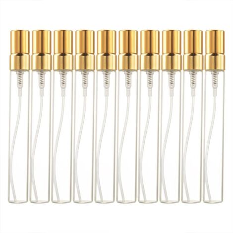Lot de 10 fons vaporisateurs de parfum rechargeables de 10 ml - Mini fons d'essai en verre fin (doré)