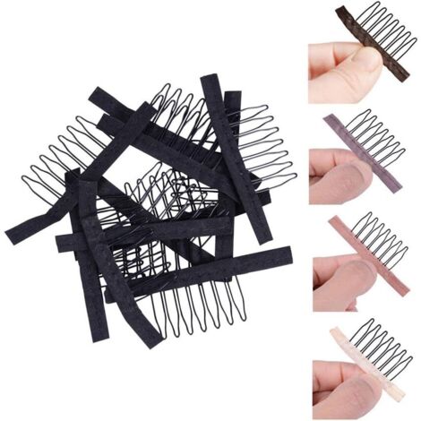 24 pcs/lot Peignes pour perruques Clips de perruque à 7 dents en acier Pince perruque accessoires de perruque（Noir) (1/5)