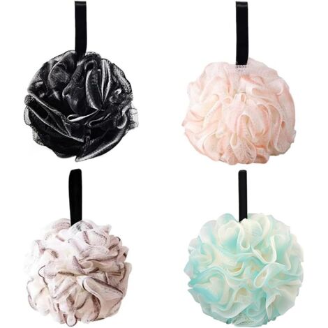 4 éponges de bain : boules de bain, éponges en mousse maillée. Douces et moussantes pour le nettoyage et l'exfoliation.