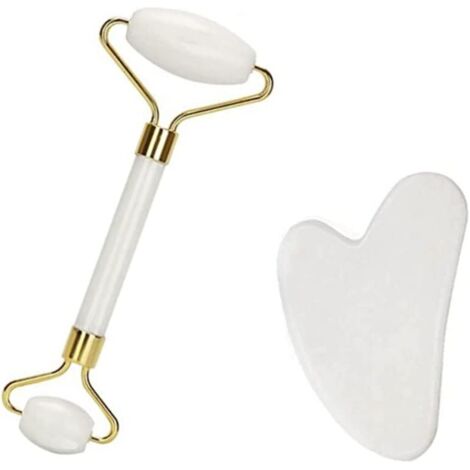 Rouleau jade blanc massage visage, soins peau anti-âge rajeunissement cou poches yeux (1/4)