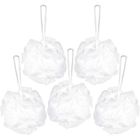 Cosmetics - Fleur de bain & douche - Lot de 5 - Éponge exfoliante - Qualité supérieure - Nylon - Blanc