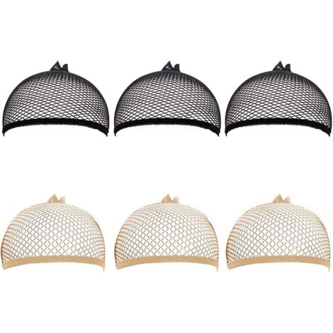 Lot de 6 bonnets de perruque élastiques en coton avec filet en nylon Beige naturel et noir (1/5)