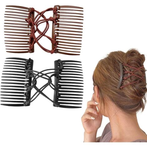 Lot de 2 pinces à cheveux élastiques à double peigne, peignes magiques élastiques pour cheveux épais, style vintage, réglables