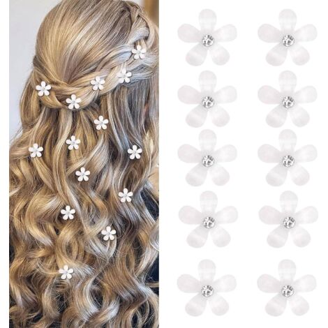 Lot de 10 mini pinces à cheveux en forme de fleurs blanches avec strass - Pinces à cheveux décoratives pour mariage