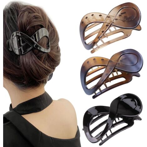 Pince à Cheveux Noir Vintage, Grande Epais Grosse Barrette Cheveux Femme Fille, Antidérapante Hair Clip (3 Pcs) (1/5)
