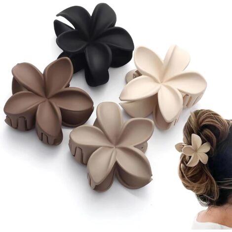 Lot de 4 barrettes à cheveux en forme de fleur - Grand ensemble mat - Pour femme - Accessoires de cheveux épais et fins (1/5)