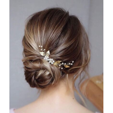Lot de 3 épingles à cheveux de mariage en forme de fleur en cristal pour femme et fille Doré
