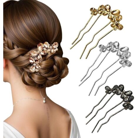 Pince à Chignon Cheveux Strass Accessoire Cheveux Mariage Élégant et Brillant Épingle Cheveux Femme pour Chignon Mariage et Soirées (1/5)
