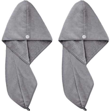 - 2 Serviettes Turban en Microfibres - séchage des Cheveux - Gris foncé - 31 x 71 cm (1/5)