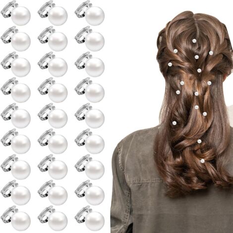 Lot de 30 mini pinces à cheveux et barrettes blancs pour femmes, filles, mariées (1/5)