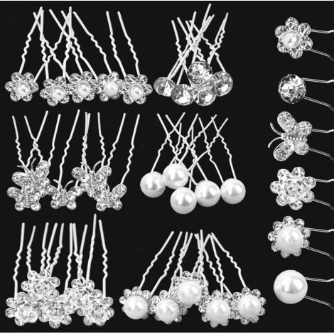 Épingles à cheveux de mariage avec perles, lot de 30, accessoires de coiffure pour mariées et demoiselles d'honneur, strass argentés