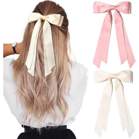 Lot de 2 barrettes à cheveux en satin soyeux - Rose crème - Pour queue de cheval - Pinces à cheveux en métal - Pour femme (1/5)