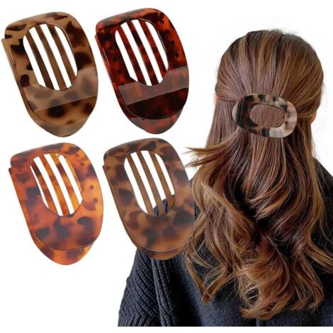 Lot de 4 pince à cheveu - Pinces plates incurvées - Rondes plates - Longueur moyenne - Pour cheveux fins - Motif (1/5)