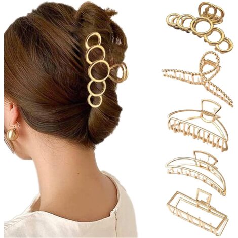 Lot de 5 Grandes Pinces à Cheveux, Antidérapant Pince à Cheveux, Pince Cheveux pour Femmes et Filles pour Cheveux épais (Métal C) (1/5)