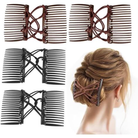 4 pinces à cheveux élastiques doubles, peignes magiques élastiques pour cheveux épais, réglables (1/5)