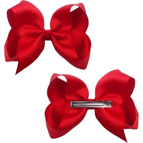 Lot de 2 pinces à cheveux en ruban avec pince à bec de canard pour enfants, filles, femmes (rouge) (1/5)