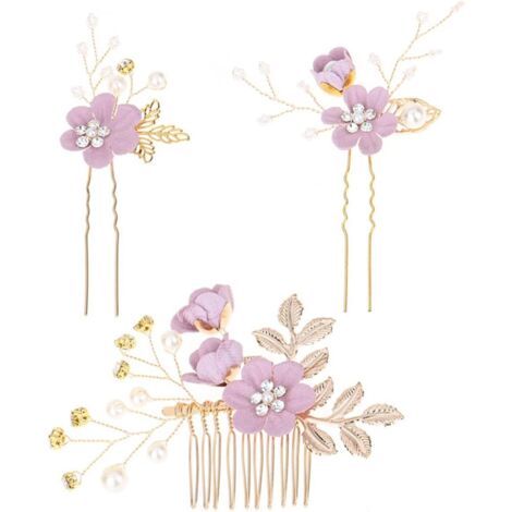 3 Pièces Rose Accessoire Cheveux Mariage Bijoux Cheveux Pince Cheveux Mariage Bijoux de Cheveux pour Femme, A (1/5)