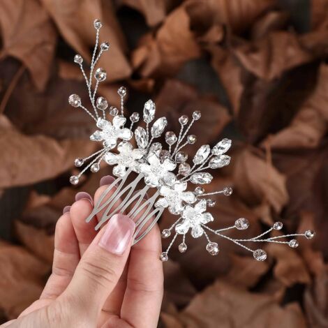 Fleur De Mariage Peigne À Cheveux Argent Cristal Peignes Accessoires De Cheveux Casque De Mariée pour Femmes et Filles (1/5)