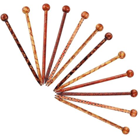 Lot de 12 épingles à cheveux chinoises en bois pour femme - Motif floral (1/5)