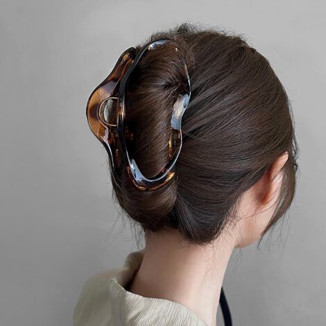 Grande Pince à Cheveux Géométrique avec Griffe en Plastique Marron - Forte Tenue Acrylique Surdimensionnée pour Cheveux Épais (1/5)