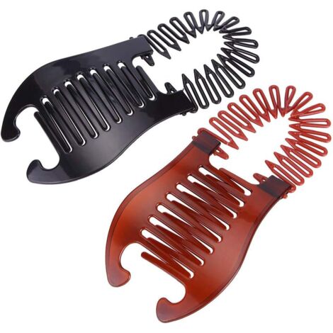 Lot de 2 peignes à cheveux souples et extensibles pour queue de cheval - Pour femme et fille - Marron et noir (1/5)