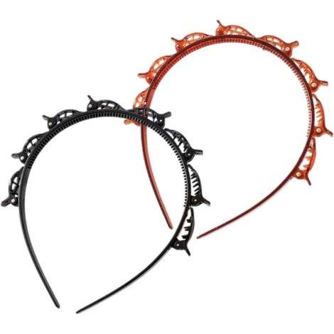 Lot de 2 serre-têtes avec pinces,pinces à cheveux tressées,bandeaux tressés,Braid Hairband,ouble Bangs coiffure épingle à cheveux, (1/5)