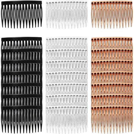 Lot de 24 peignes à cheveux pour femme : peignes latéraux à cheveux fins, 14 dents en plastique, noir, transparent, marron (1/5)