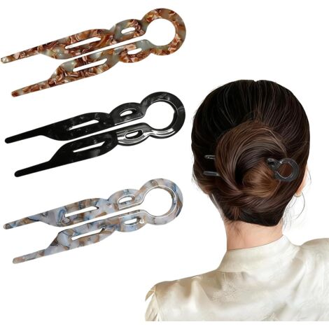 Lot de 3 épingles à cheveux françaises, épingle Prestige en U, accessoires de coiffure chignon pour femmes (3 couleurs) (1/5)