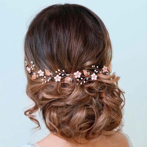 Accessoire de cheveux pour femme avec décorations de feuilles de vigne, fleurs, perles et opales pour mariage Doré rose (1/5)
