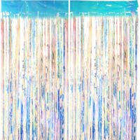 2PCS 2M x 1M Rideaux à Franges Brillants Métallique Tinsel Rideau de Paillette Décoration Photographie pour Mariage Baptême Anniversaire Noël Party