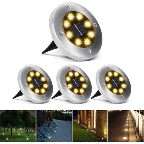 Ouylaf – Lot de 4 lampes solaires extérieures 8LED – Étanchéité IP65 – Autonomie 8-10h – Éclairage jardin, terrasse, pelouse, trottoir, piscine