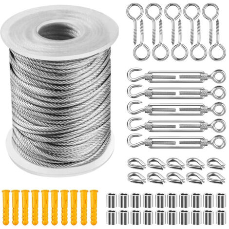 304 Corde En Acier Inoxydable à Suspendre Kit, CâBle En Acier Inoxydable RevêTu De Nylon, Tendeur Cable Acier Pvc, Pour Corde De Tente, Corde à Linge, Lustre D'ExtéRieur,Jardin (30m)