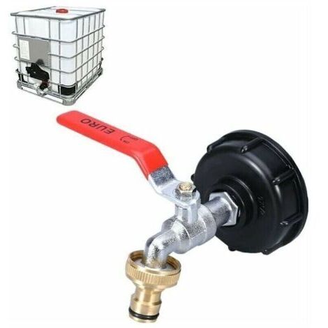 Robinet de Réservoir IBC 1000L avec Adaptateur Double Robinet de Collecte d'Eau de Pluie, Fabriqué en Laiton avec Filetage Grossier de 60 mm (3/4")., (1/4)