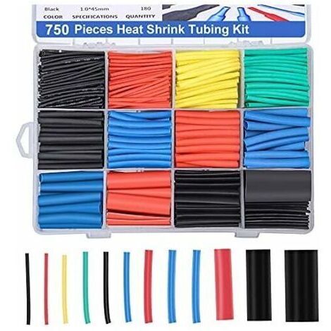 Gaine thermorétractable 750 pièces, tube de câble thermorétractable à isolation électrique, rapport de rétrécissement 2: 1, 5 couleurs, 12 tailles.. (1/5)