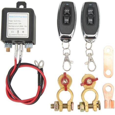 Interrupteur de Déconnexion de Batterie à Distance, Interrupteur de Coupure de Voiture DC 12 V, Antivol, Coupe-circuit Principal avec Borne en Cuivre Télécommandée pour Voiture (12V120A), (1/4)