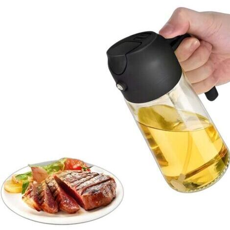 Distributeur d'huile, flacon d'huile 2 en 1 avec vaporisateur pour huile d'olive et vinaigre, 470 ml, pour la cuisine, le barbecue et les salades - noir (1/5)