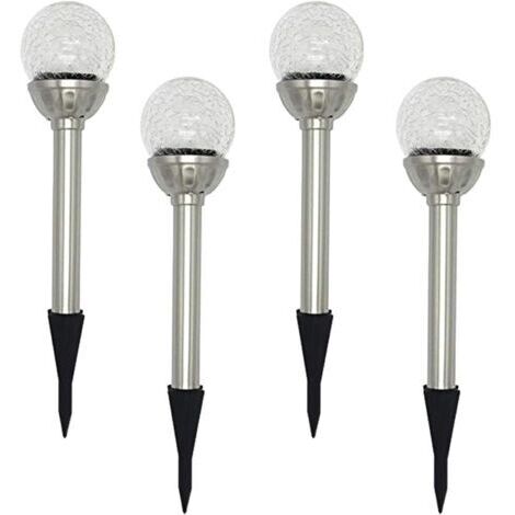 Jardin Lampe Solaire Extérieur, Pack de 4 Lampes à Piquet Solaire à Globe LED RGB 8, Lampe à Boule de Verre Craquelée à Couleur Changeante, Temps de Travail de 6 à 10 Heures- (1/5)