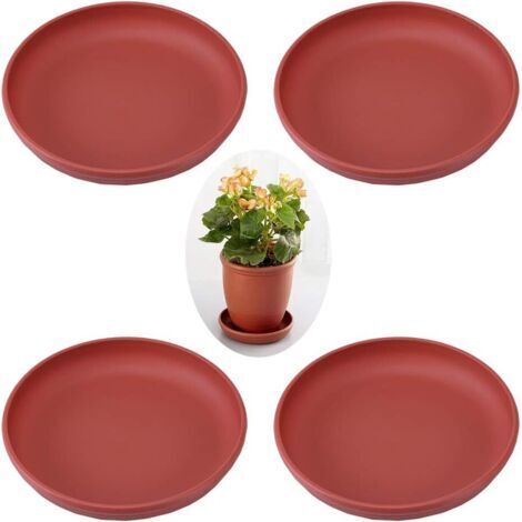 4 Pièces Soucoupe pour Pot de Fleurs, Plastique Pot de Fleur Plante Plateaux à Drainage, Dessous de Pot de Fleurs en Plastique, pour Pot de Fleurs, Décoration Intérieure ou Extérieure(Rouge Brique)-Fe