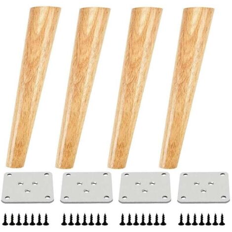 Lot de 4 pieds de meuble inclinés en chêne – Hauteur 30 cm – Plaques de montage pré-percées – Pour bureaux et canapés