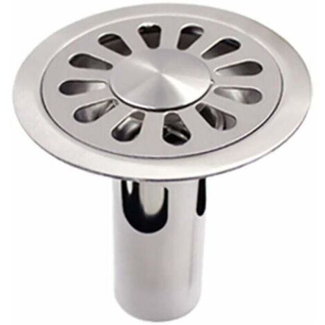 Siphon de sol rond en acier inoxydable brossé, adapté pour salle de bain, cuisine, buanderie, jardin (1/4)
