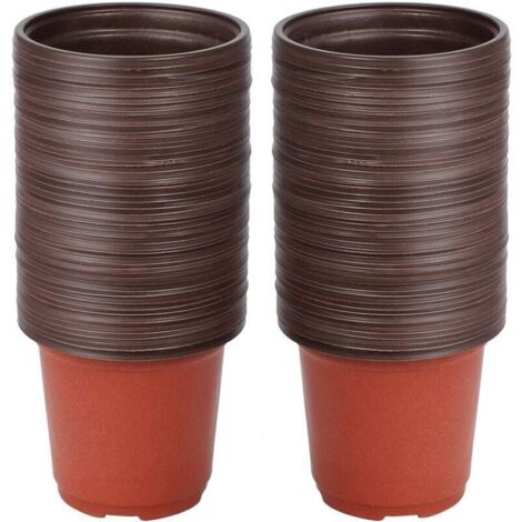 Petits pots de fleurs, lot de 100 pots réutilisables pour semis/pépinières, pots ronds en plastique pour rempotage/plantation, pour la culture intérieure et extérieure, 10 cm (1/4)