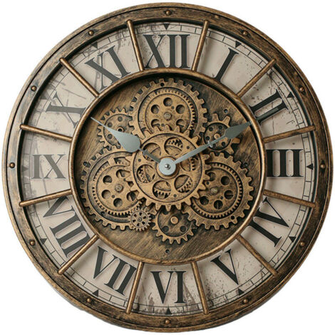 Horloge murale à engrenages vintage industriel – Diamètre 45 cm – Métal et bois – Style rustique ferme pour décoration intérieure (1/4)