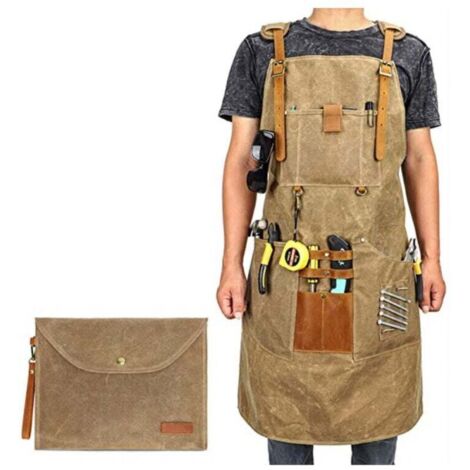Tablier de travail en toile cirée pour homme et femme avec poche et bretelles rembourrées, boucle à dégagement rapide, tablier réglable jusqu'à XXL (1/4)