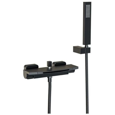 Robinet de Baignoire Cascade Thermostatique avec Douchette Robinet mitigeur Laiton Robinet Douche Montage Muralavec Douche Chaud Et Froid Noir (1/4)