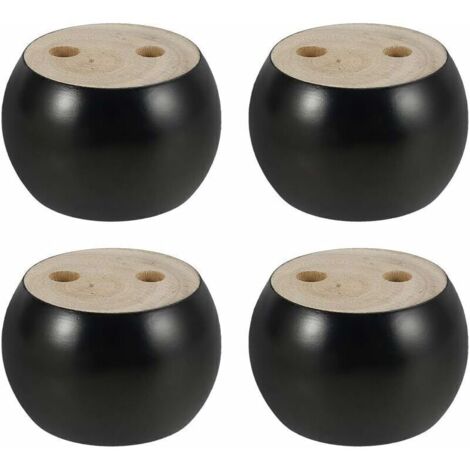 Lot de 4 Pieds de Meubles en Bois Rond hauteu 5cm, pour canapé, Lit, Fauteuil, Armoire, avec vis et Ruban (Noir) (1/4)