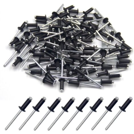 100 rivets aveugles en aluminium 4,8 x 12 mm, rivets à extrémité ouverte, rivets pop, 100 pièces (noir) (1/4)